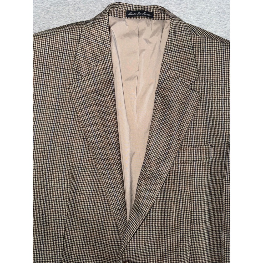 Lauren Ralph Lauren Men Wool Brown Houndstooth Blazer Sport Coat Size 42L Preppy